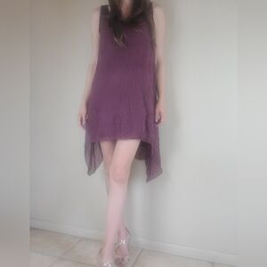 H Trend Lovely Purple Asymmetric Summer Mini Dress Size S Made In Italy